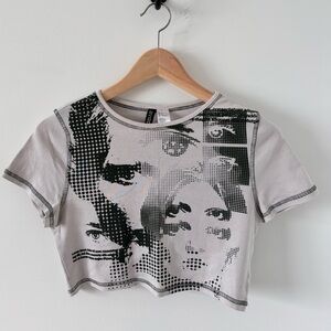 Divided Green and White Graphic Crop Top